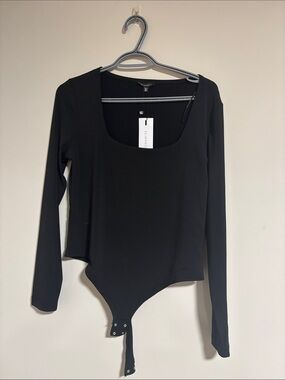 Dynamite Long Sleeve Black Bodysuit with Scoop Neck